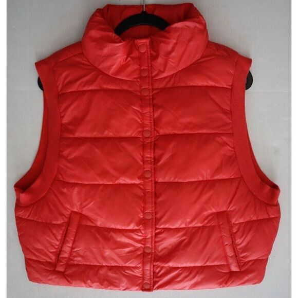 Offline x Aerie 2844S6M Women's Sz Large Red Sleeveless Ribbed Trim Puffer Vest - Picture 6 of 8